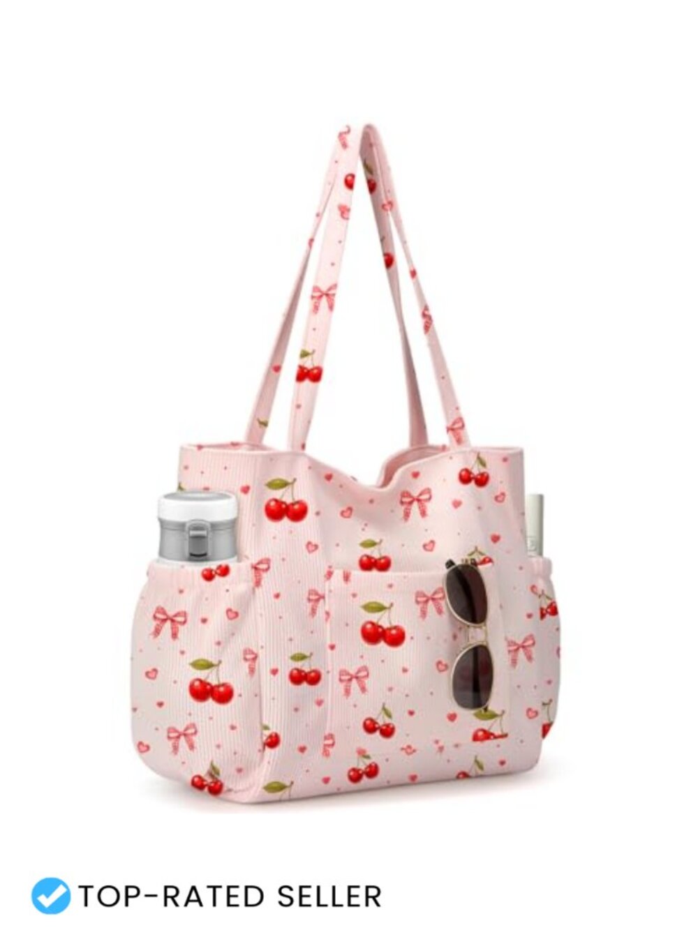 Corduroy Tote Bag for Women, Large Capacity with 6 Pockets, Work Travel Gym
